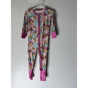 Little Sleepies long sleeve zip romper sweet treat print pink size 6-12 months
